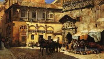 Place du marché devant la sacristie et porte de la cathédrale Granada Arabian Edwin Lord Weeks Peinture à l'huile